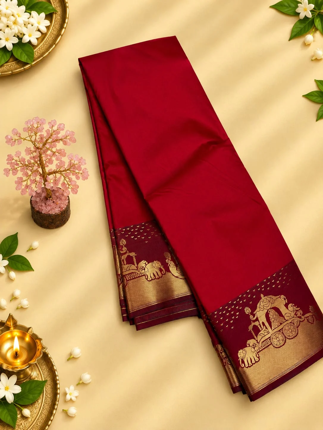 Pictorial Chariot Zari Border Soft Silk Saree
